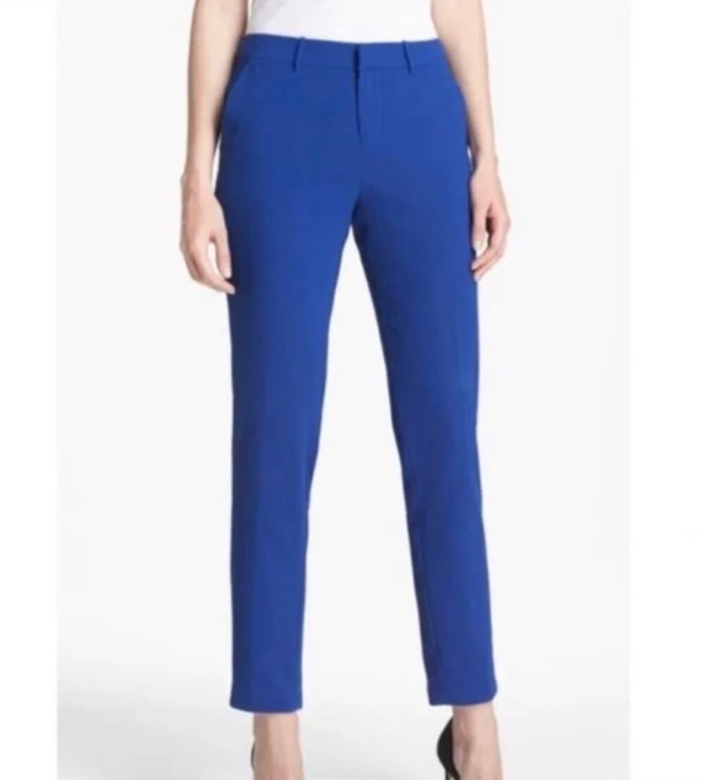 JOIE Blue Pleated High Rise Ankle Trouser Pants Crepe Crop Pockets Career Work 6